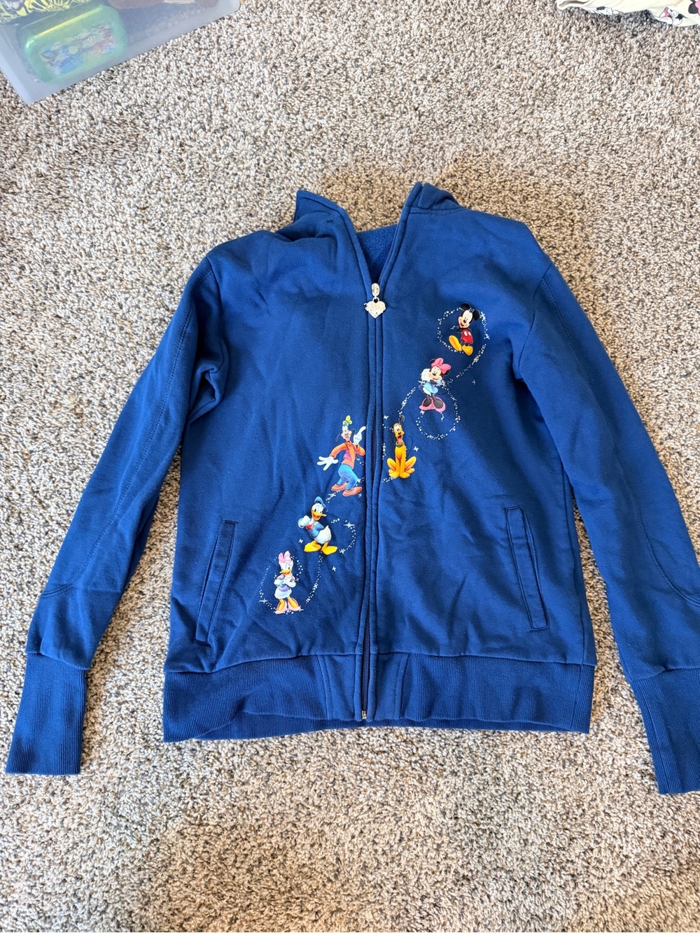 Disney Blue Zip-Up Women’s Small Hoodie with Mickey & Friends